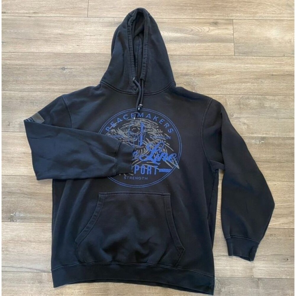 Howitzer Mfg Men's XL Black Pullover Hoodie Long Sleeve Flag Blue Line
